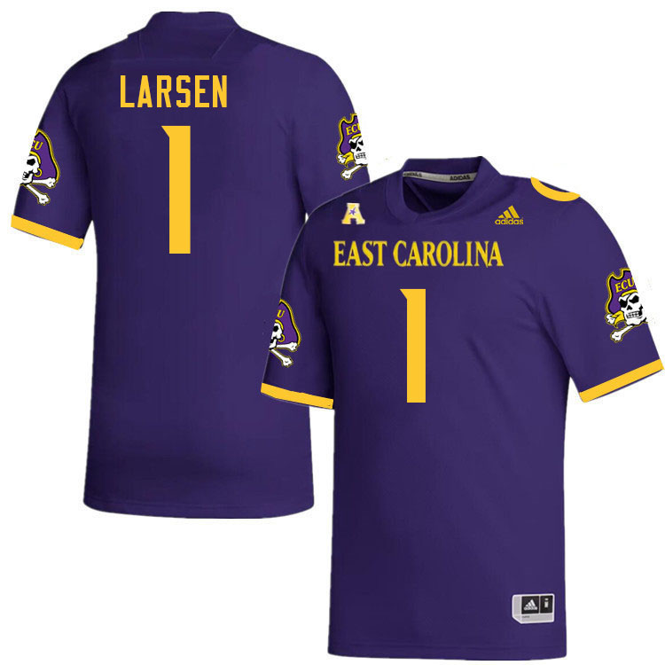 Men #1 Luke Larsen ECU Pirates College Football Jerseys Stitched-Purple